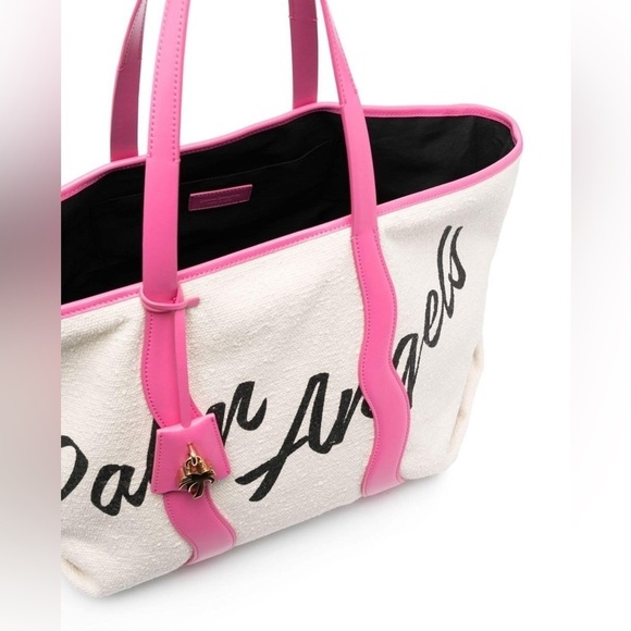 Palm Angels Pink Leather Logo Tote Bag Shoulder Carryall Large Display Model - Picture 3 of 16